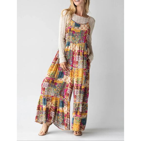 Yeokou New Wide Leg Jumper with Pockets Yellow Quilted Pattern Womens Size L - Picture 1 of 8